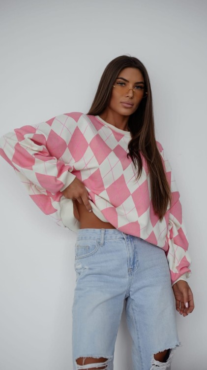 bluza bawełniana różowe romby moon.jpeg