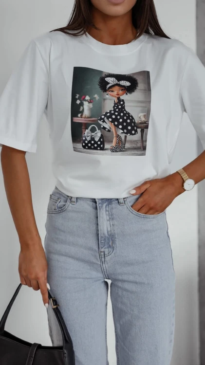 biały bawełniany t-shirt aplikacja groszki bocca.jpg