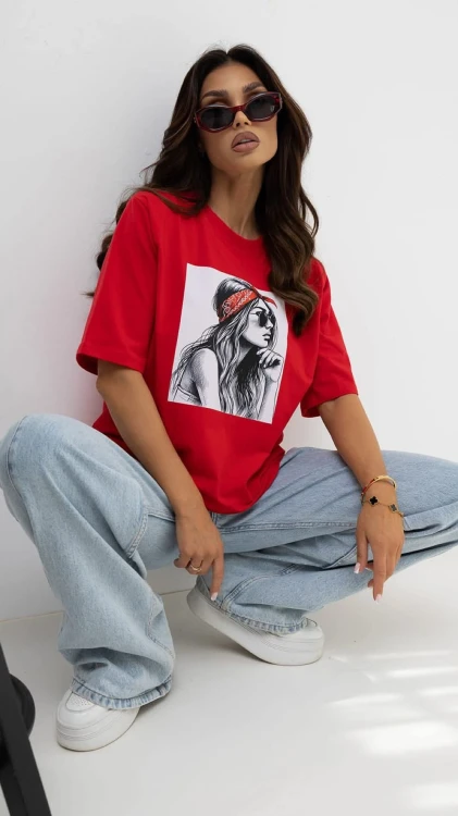 damski t-shirt czerwony bandamka bocca.jpg