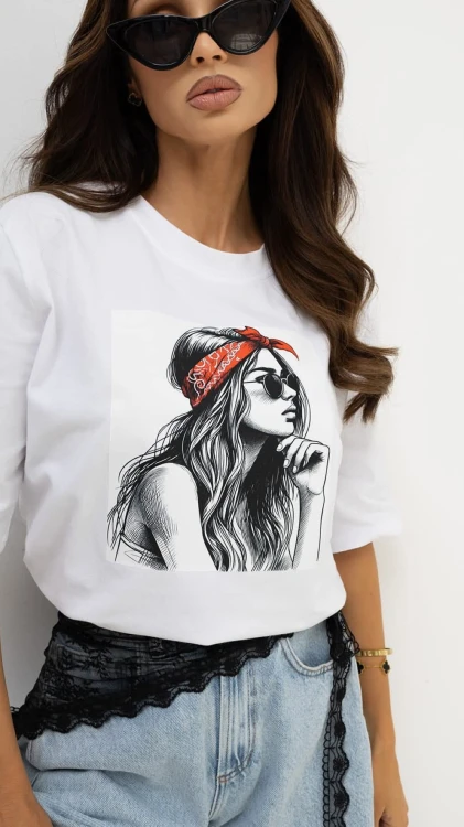 biały t-shirt damski bandamka bocca uniwersalny.jpg