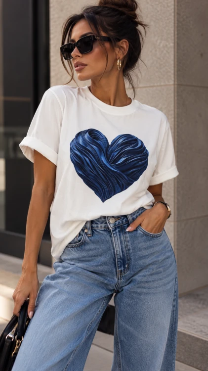 biały bawełniany t-shirt damski niebieskie serce bocca.png