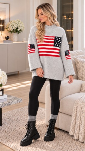DAMSKI SZARY SWETER Z FLAGĄ USA.jpg