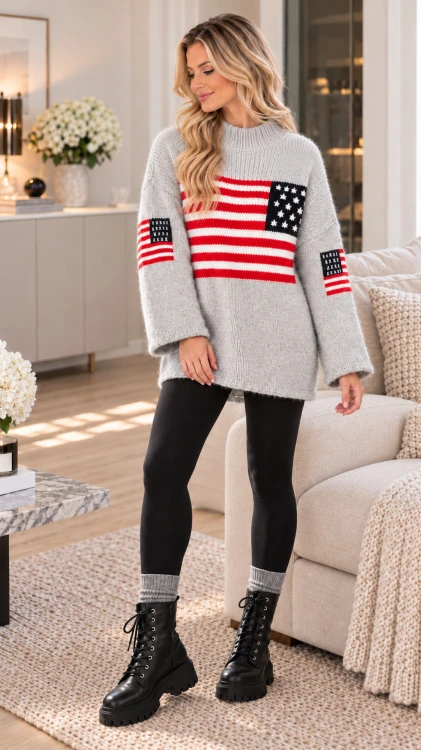 DAMSKI SZARY SWETER Z FLAGĄ USA.jpg